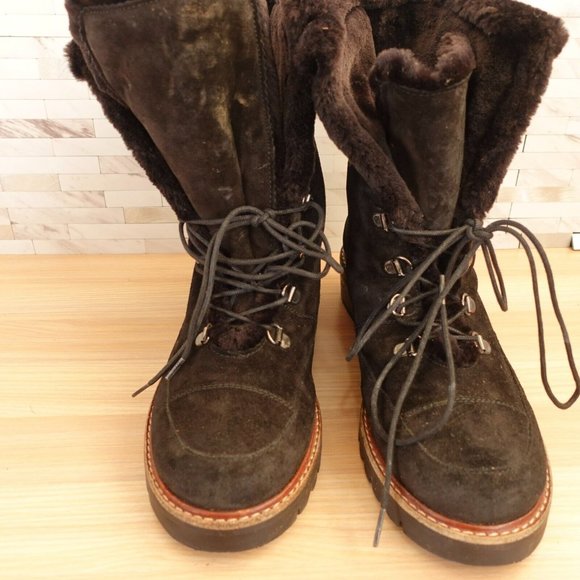 STUART WEITZMAN Boots Women 8 Black Combat Fleece Shearling Velvet Lug Sole Luge - Picture 10 of 16